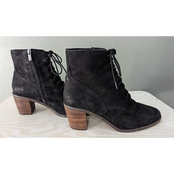 Lucky Brand Persee Boot Lace Up Zip Block Heel Black Leather Women's 10 - Picture 3 of 9